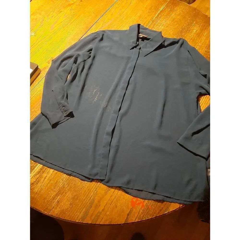 Size 14/16 Lane Bryant Blue Sheer Long Sleeve Button Front Blouse Shirt Top